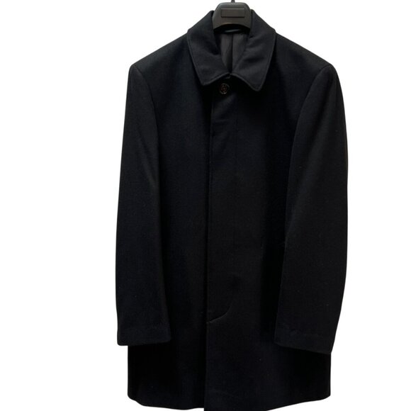 Lauren Ralph Lauren Mens 42L Coat Black Wool Blend Topcoat Hidden Placket Lined - Picture 1 of 15